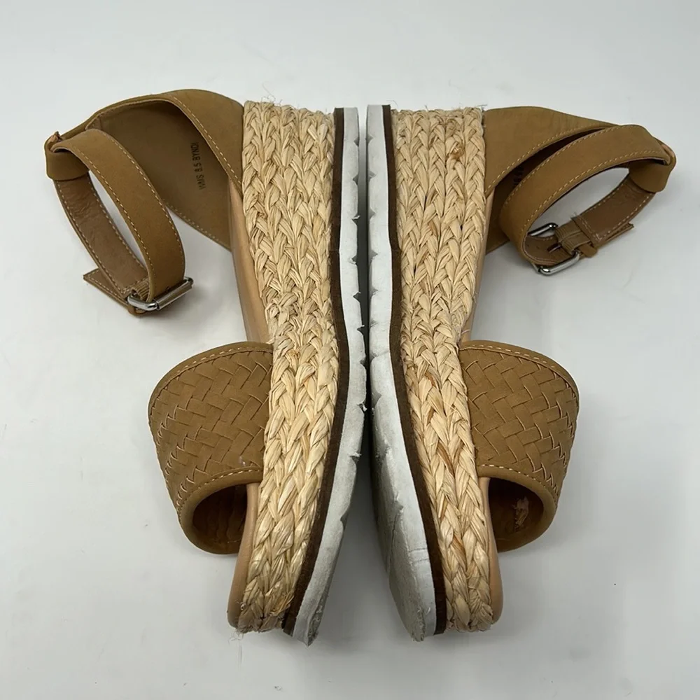 Dolce Vita Tan Leather Straw Espadrille Platform Sandals Size 8.5
